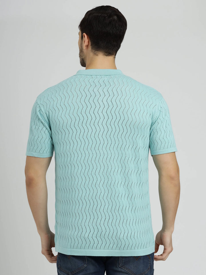 Powder Green Half Sleeve Men's Knit Shirt - Vogue93