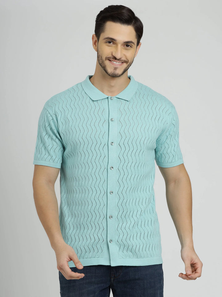 Powder Green Half Sleeve Men's Knit Shirt - Vogue93