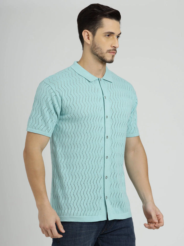 Powder Green Half Sleeve Men's Knit Shirt - Vogue93