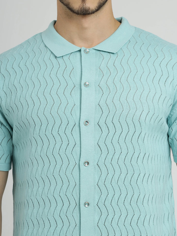 Powder Green Half Sleeve Men's Knit Shirt - Vogue93