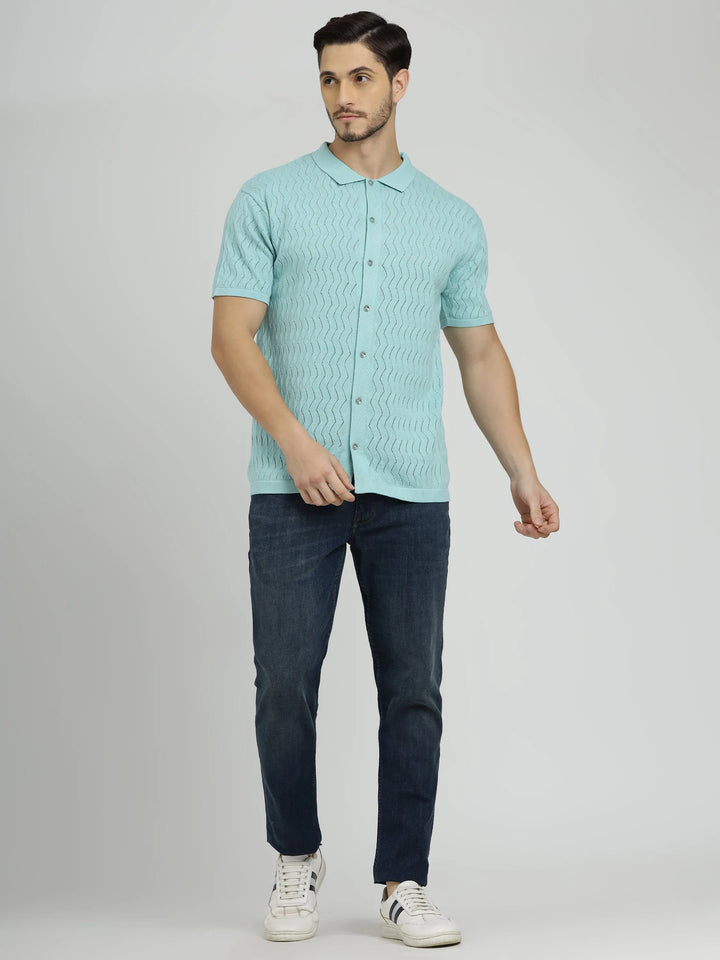 Powder Green Half Sleeve Men's Knit Shirt - Vogue93