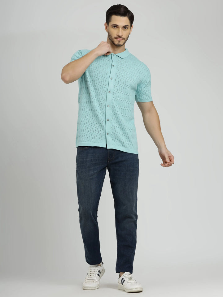 Powder Green Half Sleeve Men's Knit Shirt - Vogue93