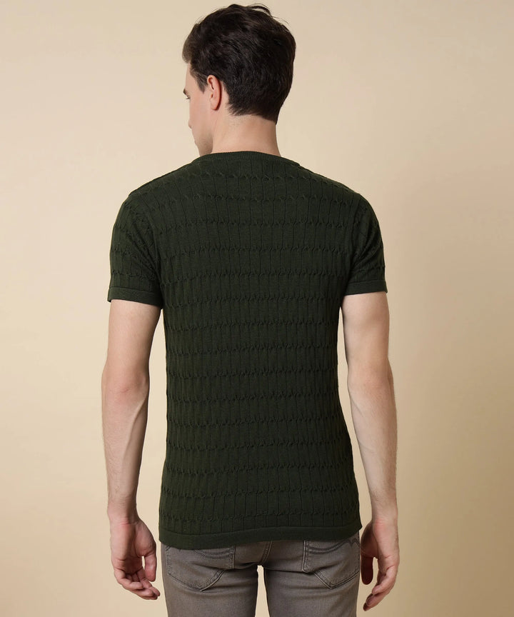 Round Neck Halfsleeve Knit Tshirt Men in Mystic Olive - Vogue93