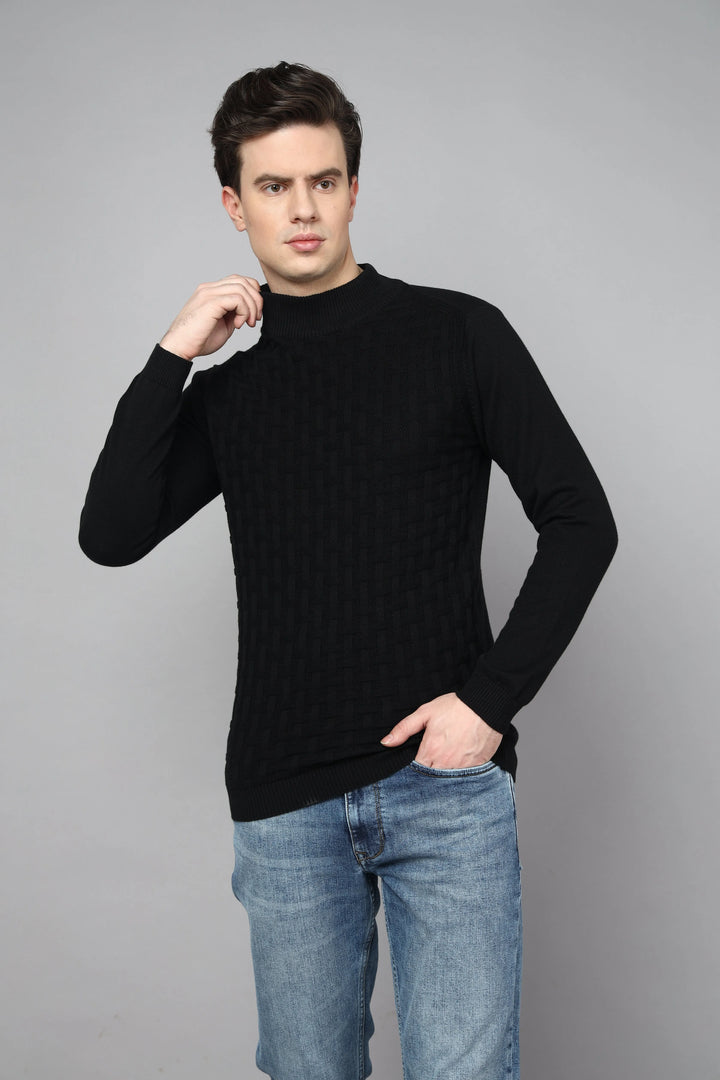 Enigma Black Fullsleeve Turtle Neck Knit Tshirt - Vogue93