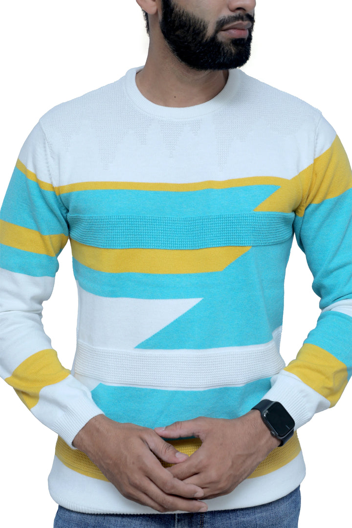 Knitted T-Shirt Men Full Sleeve Turquoise Tide - Vogue93