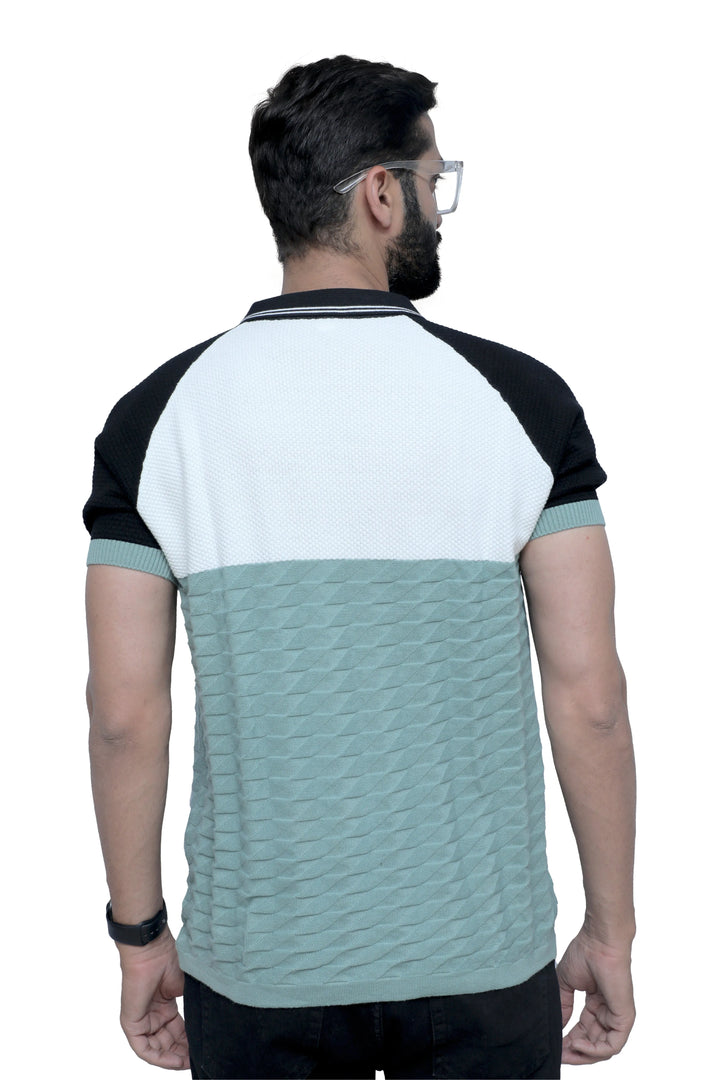 Knitted T-Shirt Half Sleeve Men Himalayan Teal - Vogue93