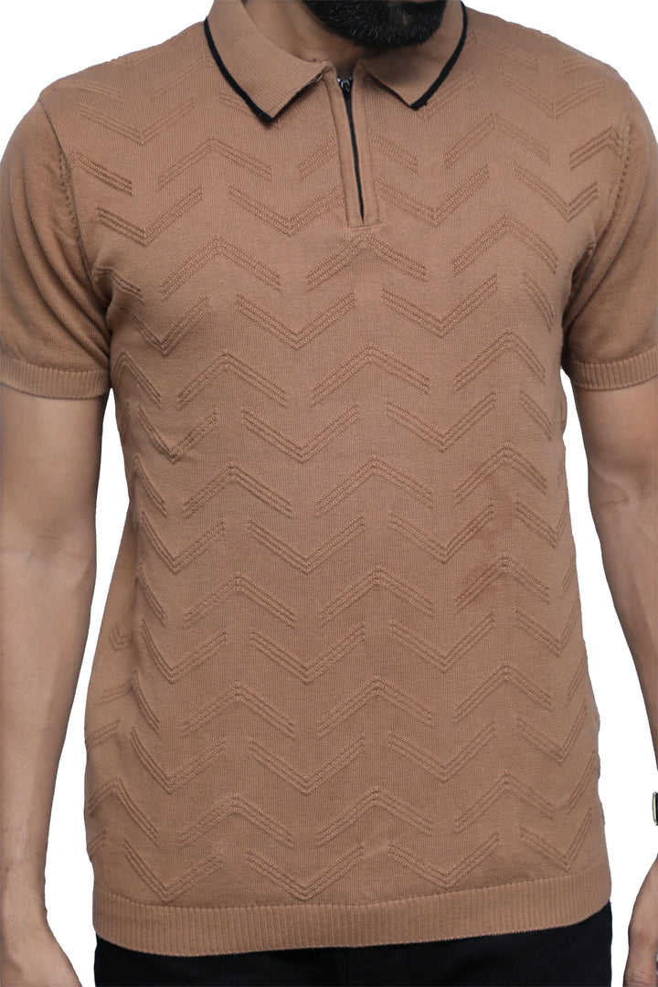 Knitted Half Sleeve Men T-Shirt Desert Sandstone - Vogue93