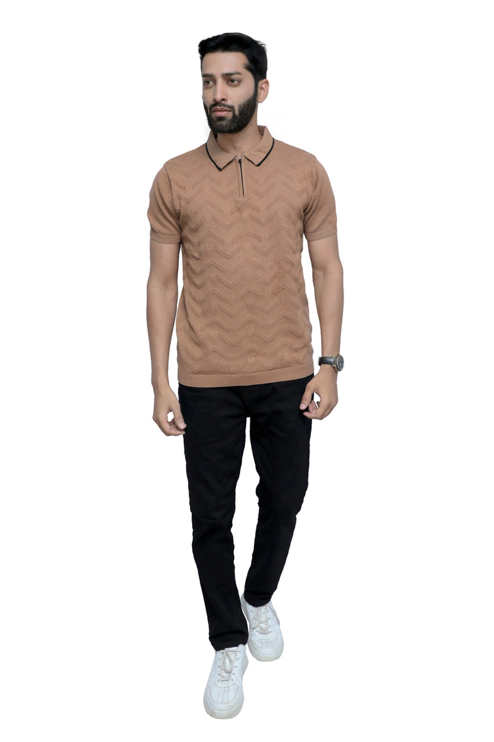 Knitted Half Sleeve Men T-Shirt Desert Sandstone - Vogue93