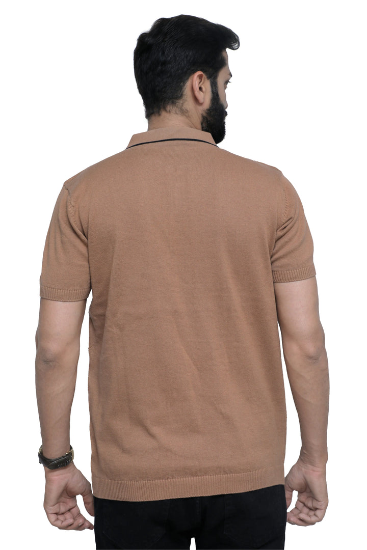 Knitted Half Sleeve Men T-Shirt Desert Sandstone - Vogue93