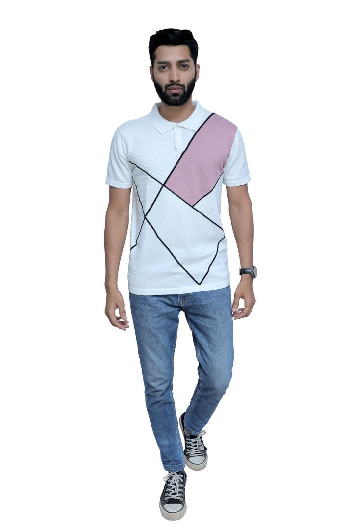 Men Half Sleeve Knitted T-Shirt Cotton Candy Swirl - Vogue93