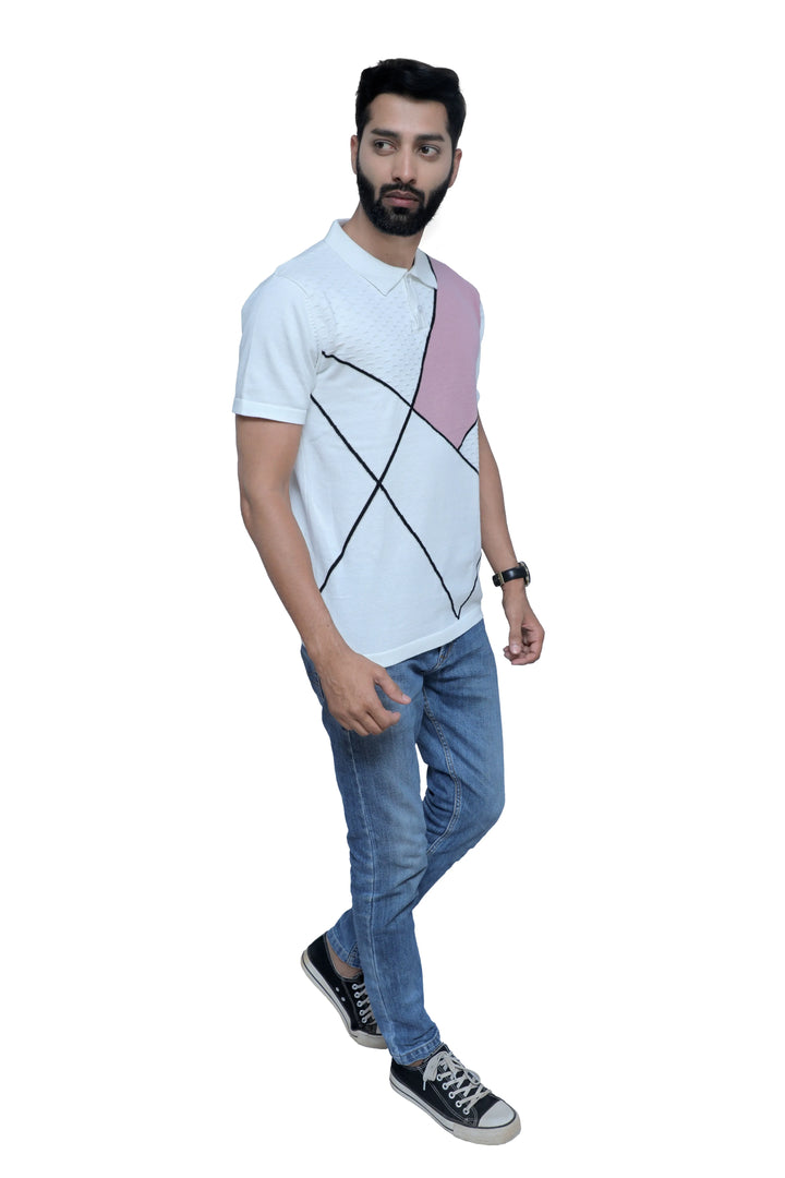 Men Half Sleeve Knitted T-Shirt Cotton Candy Swirl - Vogue93