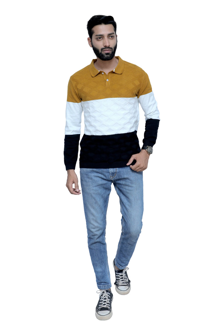 Full Sleeve Knitted T-Shirt Men Golden Saffron - Vogue93