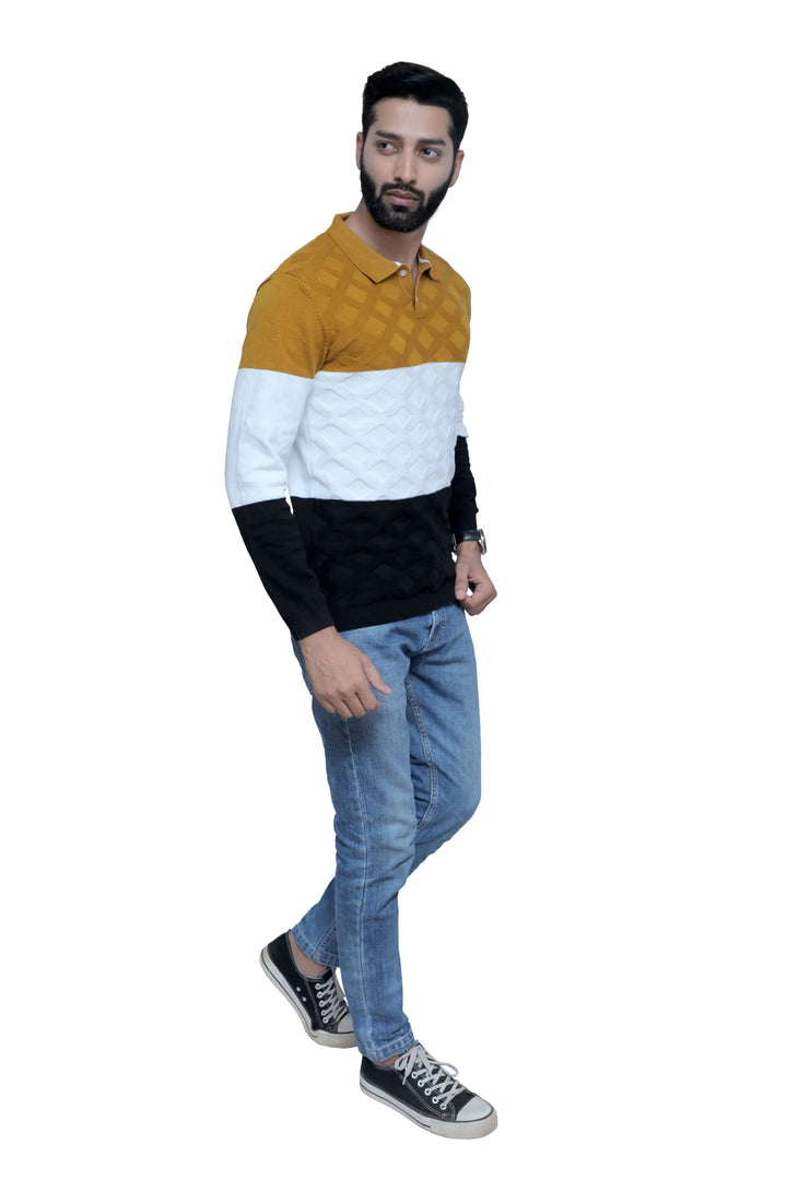 Full Sleeve Knitted T-Shirt Men Golden Saffron - Vogue93