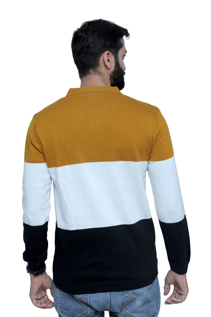 Full Sleeve Knitted T-Shirt Men Golden Saffron - Vogue93