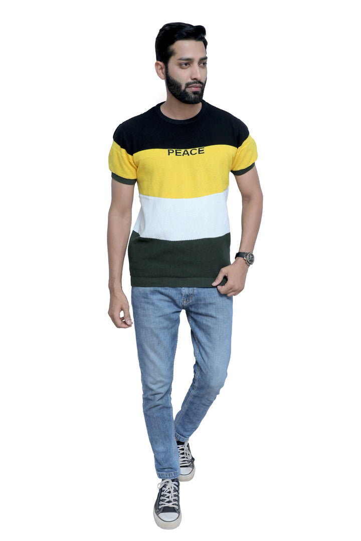 Round Neck Half Sleeve Knitted T-Shirt Sunshine Yellow - Vogue93