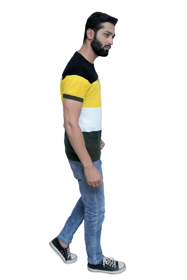 Round Neck Half Sleeve Knitted T-Shirt Sunshine Yellow - Vogue93