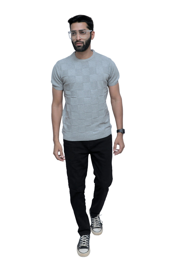 Half sleeve round neck knitted t-shirt Driftwood Gray - Vogue93