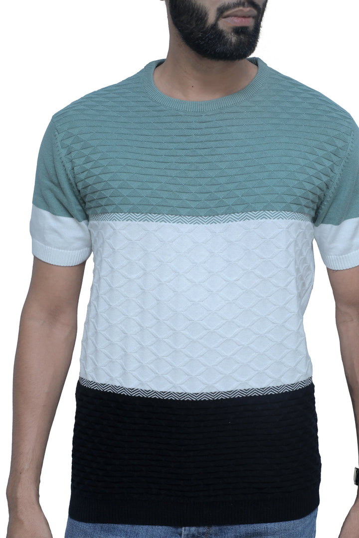 Round Neck Half Sleeve Knitted Tee Stormy Teal - Vogue93