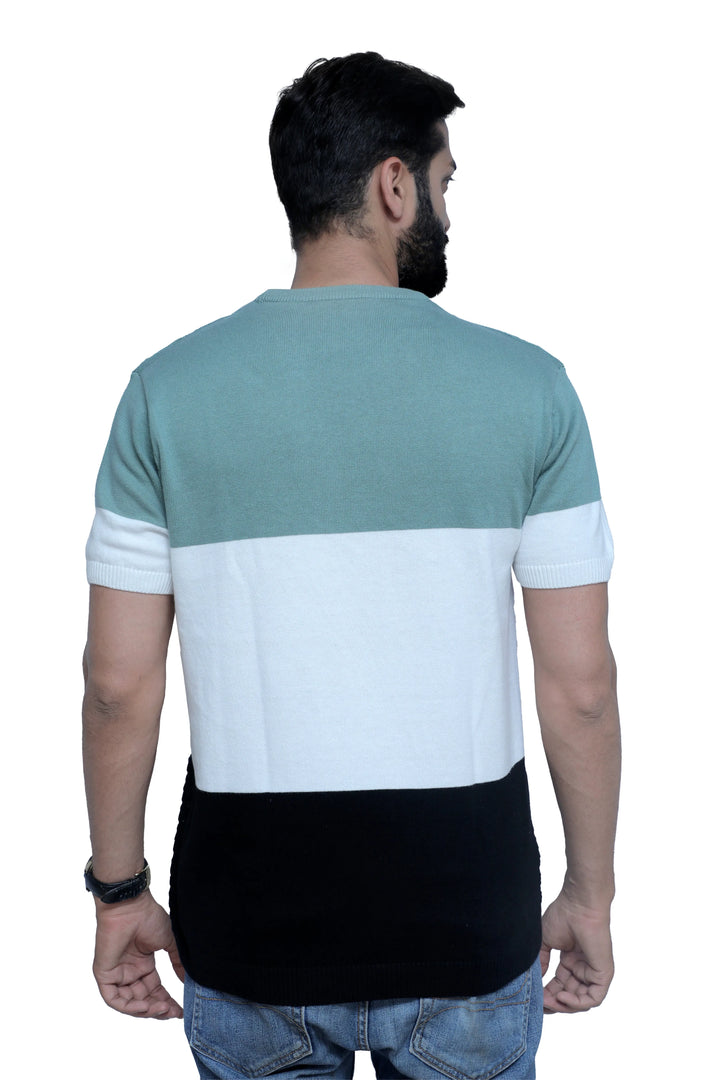 Round Neck Half Sleeve Knitted Tee Stormy Teal - Vogue93