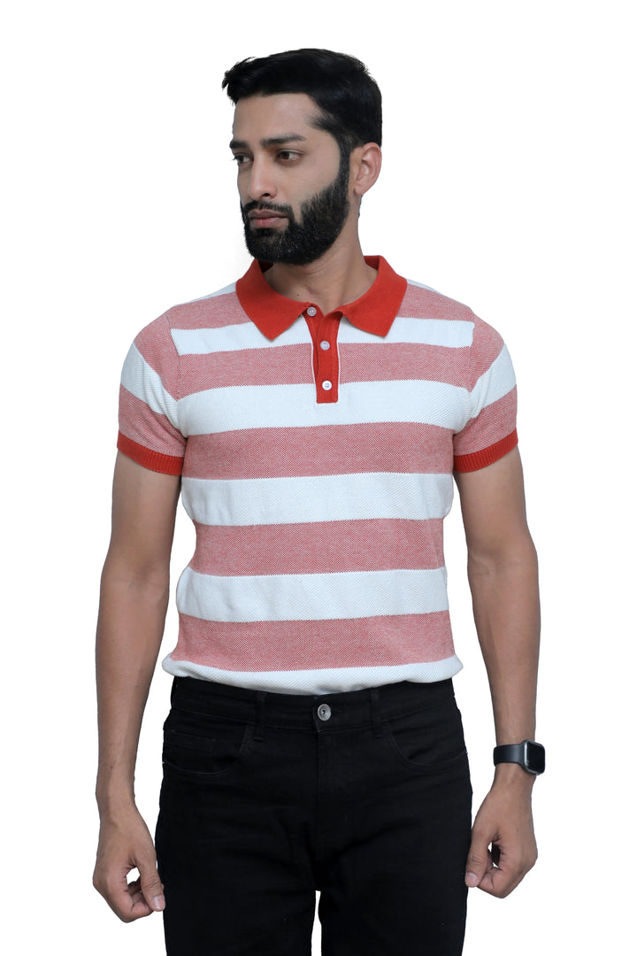 Collar Half Sleeve Knitted Polo Fiery Sunset - Vogue93