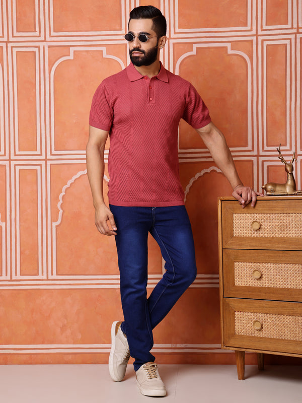 Vogue93 Collar Half Sleeve Knitted Polo Warm Carrot Texture