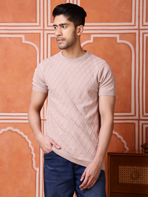 Vogue93 Round Neck Half Sleeve Knitted Tee Mushroom Knit