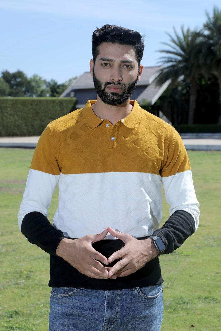 Full Sleeve Knitted T-Shirt Men Golden Saffron - Vogue93