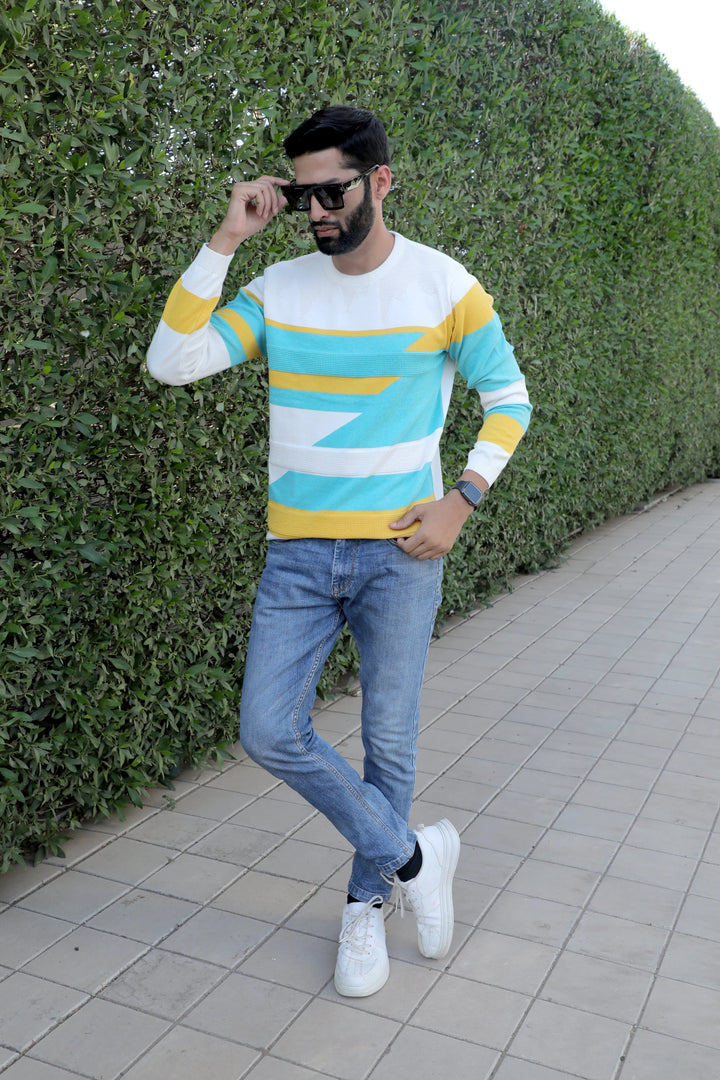 Knitted T-Shirt Men Full Sleeve Turquoise Tide - Vogue93