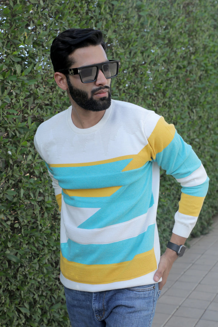 Knitted T-Shirt Men Full Sleeve Turquoise Tide - Vogue93