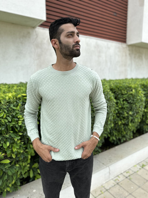 Soft Green Knit Long Sleeve Shirt for Him